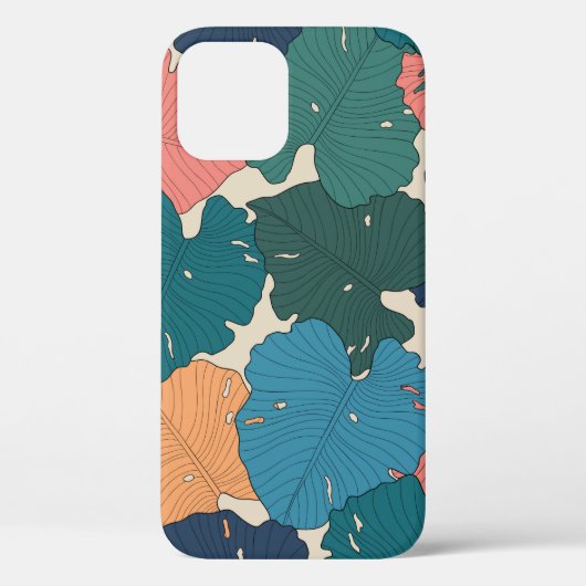 オレンジ葉色、ピンク、ブルーの手描きモンステラ Case-Mate iPhoneケース (裏面)