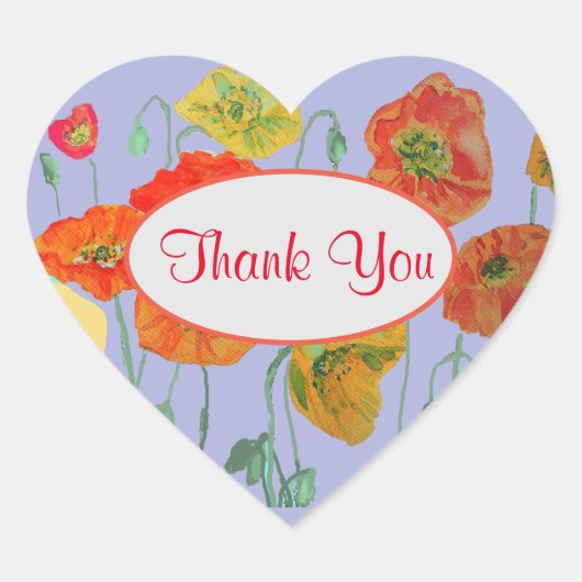 オレンジ薄紫みすぼらしいケシのケシありがとう ハートシール (正面)