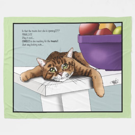 オレンジ虎猫かわいいスイーツ フリースブランケット (正面(横))