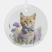 オレンジ虎猫のキッテンとボウタイの水彩 ガラスオーナメント (正面)