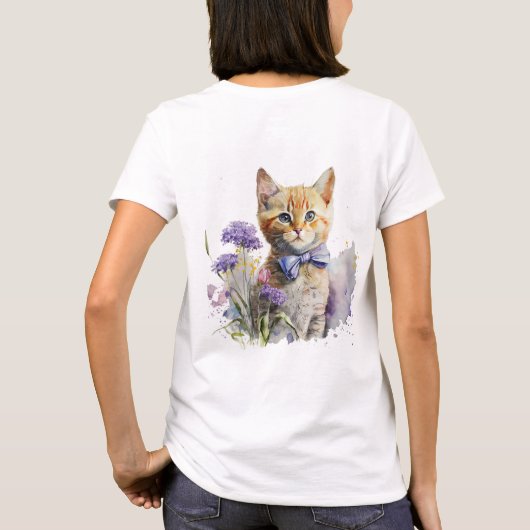 オレンジ虎猫のキッテンとボウタイの水彩 Tシャツ (裏面)