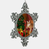 オレンジ虎猫のクリスマス スノーフレークピューターオーナメント (左)