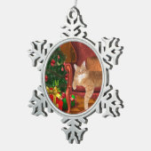 オレンジ虎猫のクリスマス スノーフレークピューターオーナメント (右)