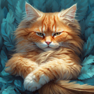 オレンジ虎猫キットンインベットオブブルーフェザー ジグソーパズル