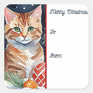 オレンジ虎猫キットンムオウィクリスマスギフトラベル スクエアシール