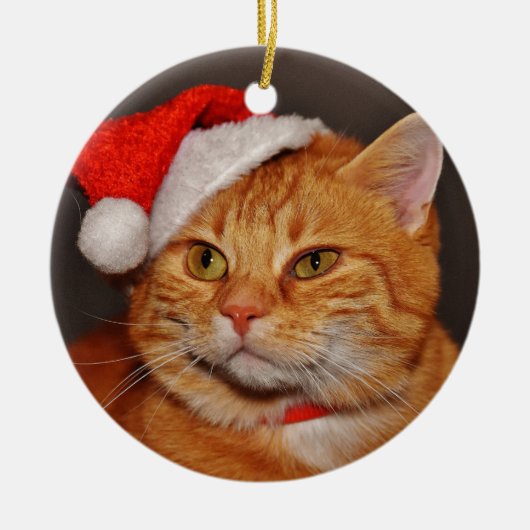 オレンジ虎猫クリスマスキャット セラミックオーナメント (正面)