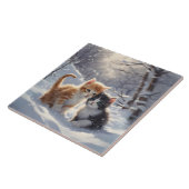 オレンジ虎猫グレイ&ホワイトキャッツポートレート タイル (側面)