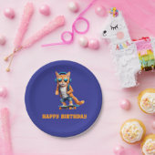 オレンジ虎猫スケートボーダー ペーパープレート (パーティー)