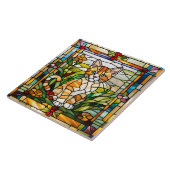 オレンジ虎猫ステンドグラス装飾瓦 タイル (側面)