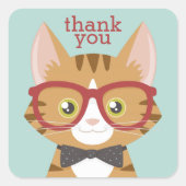 オレンジ虎猫ヒップスター猫サンキューステッカー スクエアシール (正面)