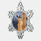 オレンジ虎猫猫の赤い点のクリスマス スノーフレークピューターオーナメント (右)