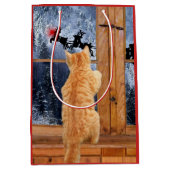 オレンジ虎猫猫の赤い点のクリスマス ミディアムペーパーバッグ (正面)