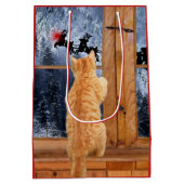 オレンジ虎猫猫の赤い点のクリスマス ミディアムペーパーバッグ (裏面)