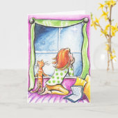 オレンジ虎猫猫nの女の子のカスタムメッセージ カード (黄色い花)