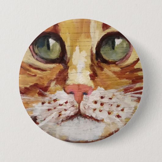 オレンジ虎猫絵画の詳細ボタン 缶バッジ (正面)