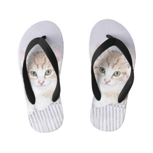 オレンジ虎猫絵画キッテンのオリジナル- Cat Art キッズビーチサンダル