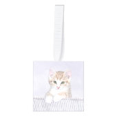 オレンジ虎猫絵画キッテンのオリジナル- Cat Art キューブオーナメント (正面)