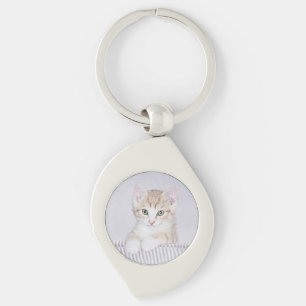 オレンジ虎猫絵画キッテンのオリジナル- Cat Art キーホルダー