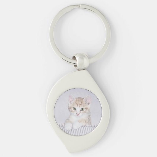 オレンジ虎猫絵画キッテンのオリジナル- Cat Art キーホルダー (正面)