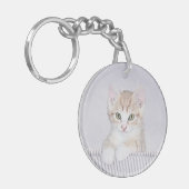 オレンジ虎猫絵画キッテンのオリジナル- Cat Art キーホルダー (正面左)