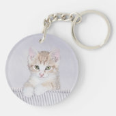 オレンジ虎猫絵画キッテンのオリジナル- Cat Art キーホルダー (裏面)