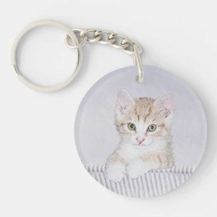 オレンジ虎猫絵画キッテンのオリジナル- Cat Art キーホルダー