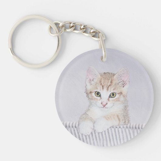 オレンジ虎猫絵画キッテンのオリジナル- Cat Art キーホルダー (正面)