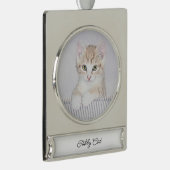 オレンジ虎猫絵画キッテンのオリジナル- Cat Art シルバープレートバナーオーナメント (右)