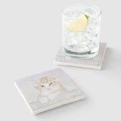 オレンジ虎猫絵画キッテンのオリジナル- Cat Art ストーンコースター (横)