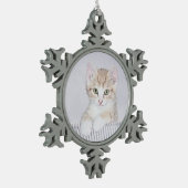 オレンジ虎猫絵画キッテンのオリジナル- Cat Art スノーフレークピューターオーナメント (左)