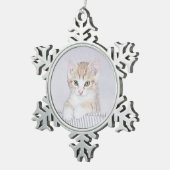 オレンジ虎猫絵画キッテンのオリジナル- Cat Art スノーフレークピューターオーナメント (右)