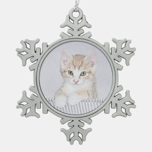 オレンジ虎猫絵画キッテンのオリジナル- Cat Art スノーフレークピューターオーナメント (正面)