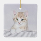 オレンジ虎猫絵画キッテンのオリジナル- Cat Art セラミックオーナメント (裏面)