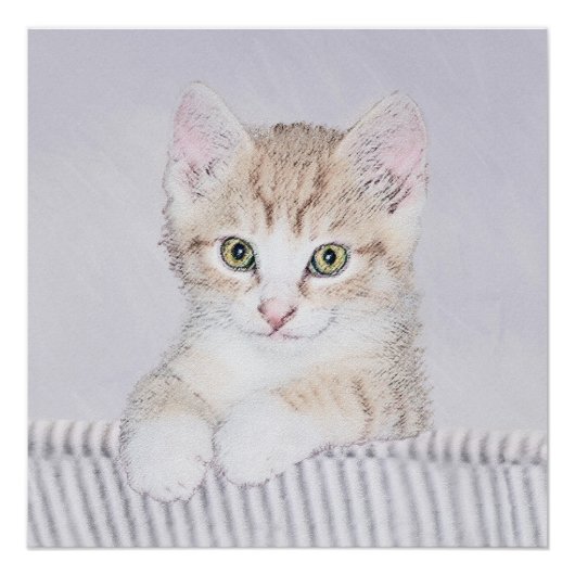 オレンジ虎猫絵画キッテンのオリジナル- Cat Art ポスター (正面)
