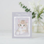 オレンジ虎猫絵画キッテンのオリジナル- Cat Art ポストカード (スタンド正面)