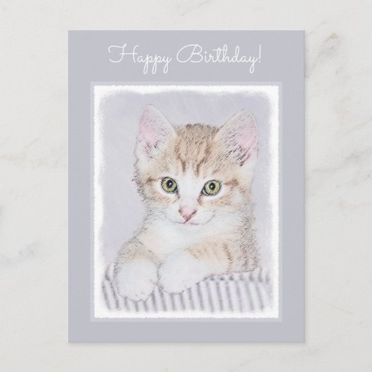 オレンジ虎猫絵画キッテンのオリジナル- Cat Art ポストカード (正面)