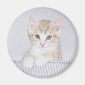 オレンジ虎猫絵画キッテンのオリジナル- Cat Art マグネット (正面)