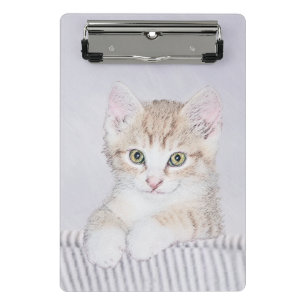 オレンジ虎猫絵画キッテンのオリジナル- Cat Art ミニクリップボード