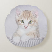 オレンジ虎猫絵画キッテンのオリジナル- Cat Art ラウンドクッション (正面)