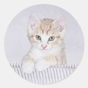 オレンジ虎猫絵画キッテンのオリジナル- Cat Art ラウンドシール