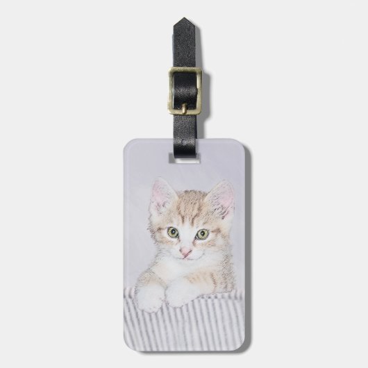 オレンジ虎猫絵画キッテンのオリジナル- Cat Art ラゲッジタグ (正面縦)