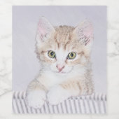 オレンジ虎猫絵画キッテンのオリジナル- Cat Art ワインラベル (シングルラベル)