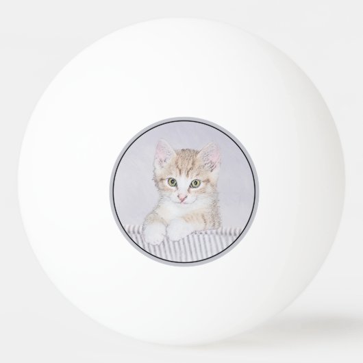 オレンジ虎猫絵画キッテンのオリジナル- Cat Art 卓球ボール (正面)