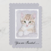 オレンジ虎猫絵画キッテンのオリジナル- Cat Art 招待状 (正面/裏面)