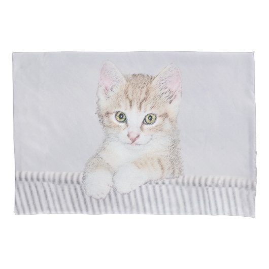 オレンジ虎猫絵画キッテンのオリジナル- Cat Art 枕カバー (正面)
