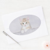 オレンジ虎猫絵画キッテンのオリジナル- Cat Art 楕円形シール (封筒)