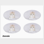 オレンジ虎猫絵画キッテンのオリジナル- Cat Art 楕円形シール (シート)