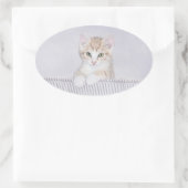 オレンジ虎猫絵画キッテンのオリジナル- Cat Art 楕円形シール (バッグ)