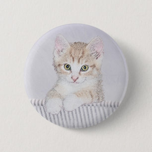 オレンジ虎猫絵画キッテンのオリジナル- Cat Art 缶バッジ