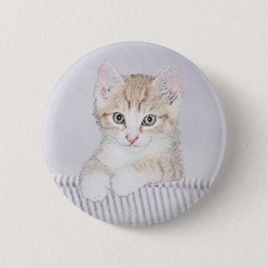 オレンジ虎猫絵画キッテンのオリジナル- Cat Art 缶バッジ (正面)